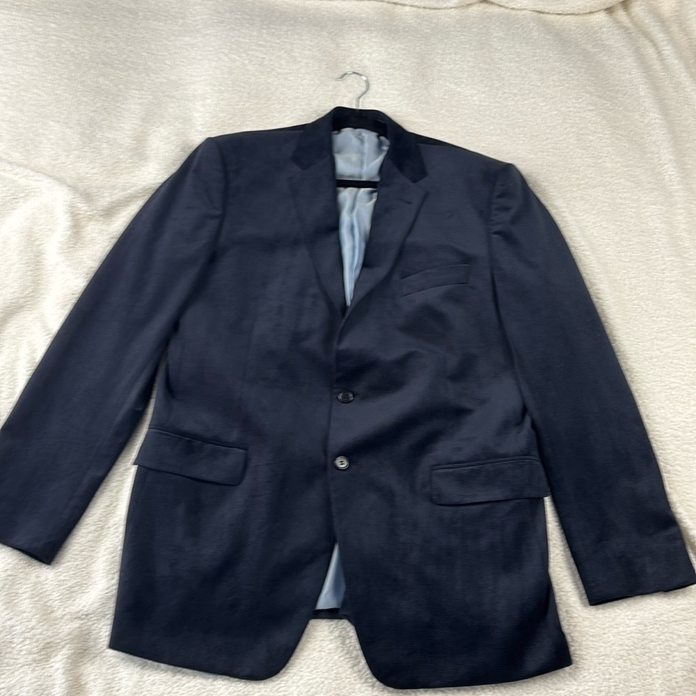 Men’s tip top blazer, navy blue checkered with navy elbow pads